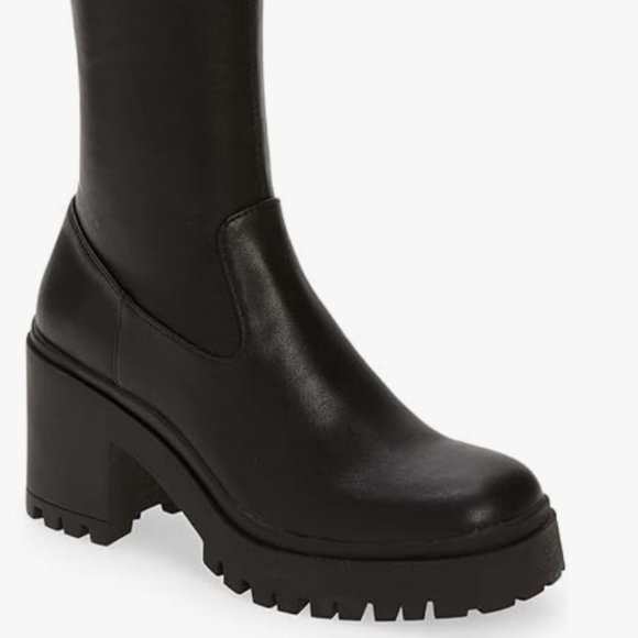 Women’s Platform Knee High Boots Round Toe Chunky Heel Lug Sole Side Zipper Slip - Picture 4 of 4